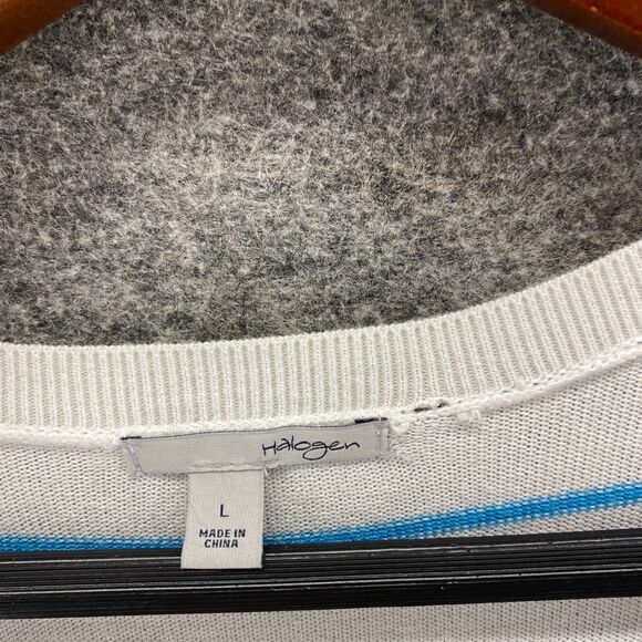 Halogen Cardigan Women L Large White Striped Button Up Knit Nylon Long Sleeve - Picture 5 of 9